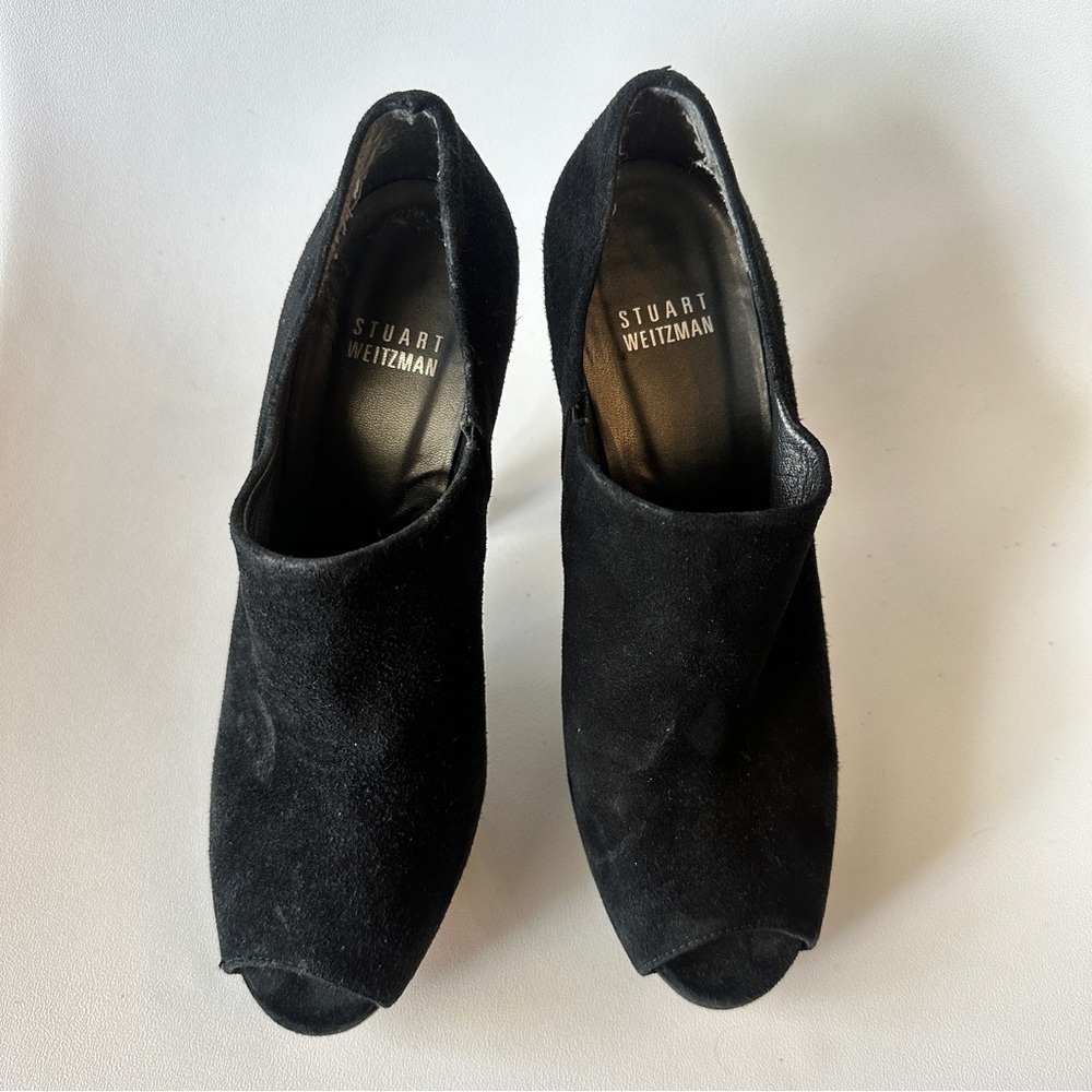 Stuart Weitzman Black Open Toe Suede Booties - Size 7